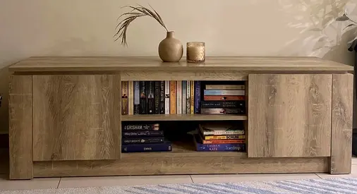 Wooden TV Cabinet / Entertainment Unit with Storage - Light Oak Finish