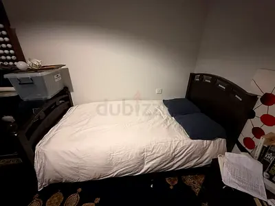Single wooden bed frame with headboard and mattress - good condition!