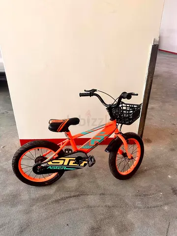 Kids 16-inch Orange BMX Style Bicycle with Front Basket - perfect condition .Only tyre need air