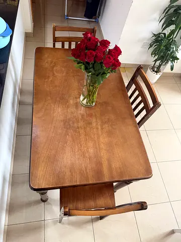 Solid Wood Dining Table with 3 Chairs - Good Condition