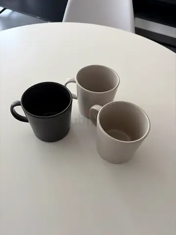 Set of 3 Minimalist Ceramic Coffee Mugs - Grey and Black