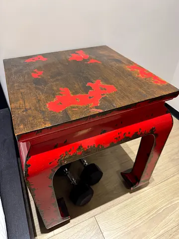 2 No Small Red Distressed Chinese Wooden Side Tables