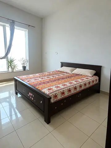 Dark Wood Double Bed Frame with Headboard with mattres - Good Condition