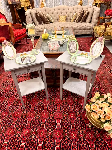 Pair of Grey Wooden Side Tables / Bedside Tables