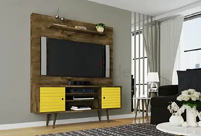 Mid-century TV Entertainment Unit with Yellow Doors