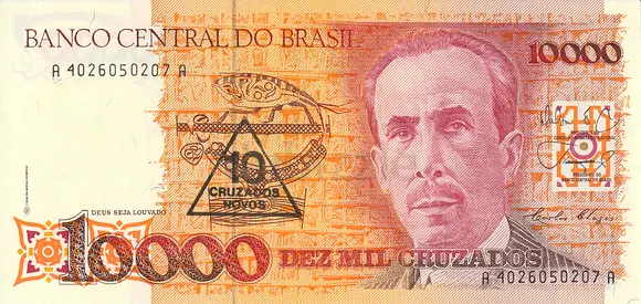 BRAZIL 10000 CRUZADOS BANKNOTE 1988