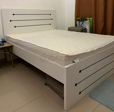 Modern White Double Bed with Mattress