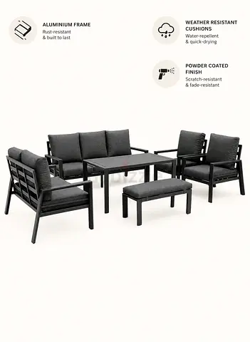 6-piece outdoor garden patio seating set with cushions - grey aluminum frame