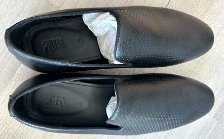 Men's black leather slip-on loafers - Zara, size 41, Never used