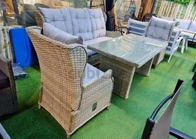 4-piece Outdoor Rattan Sofa Set with Glass Coffee Table
