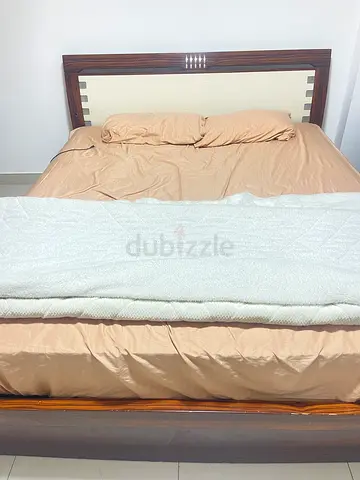 King size wooden bed frame with spring bed- good condition