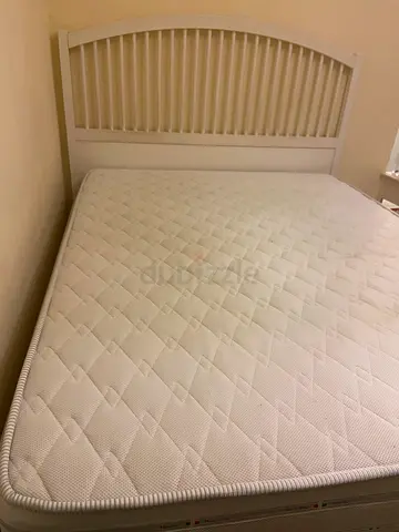 White Wooden Single Bed Frame with Mattress - Good Condition