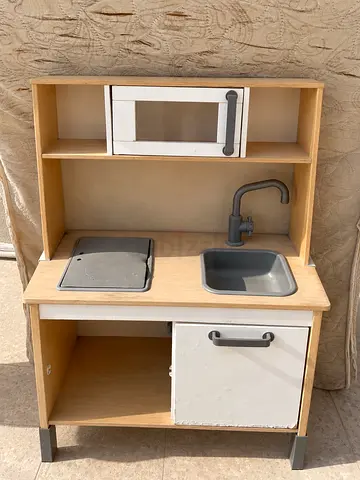 Wooden Play Kitchen with Sink, Stove and Storage - Good Condition
