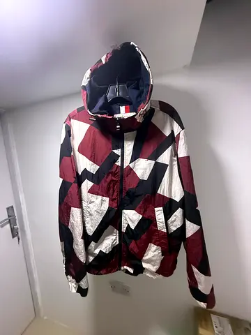 Geometric Print Hooded Jacket - Dazzle Camo Rouge, Men’s