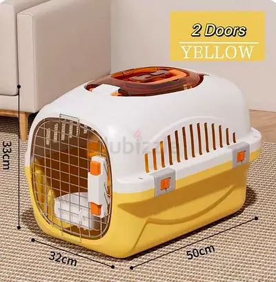 Portable 2-Door Pet Carrier in Yellow and White