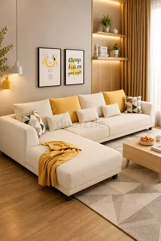 Elegant off white colour L shaped 4 seater corner sofa