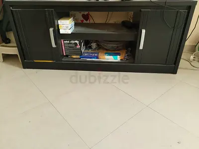 Black TV Stand / Entertainment Unit with Storage Shelves and Cabinets