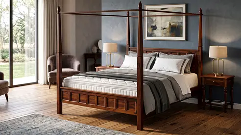 Solid Wood Four-Poster Canopy Bed