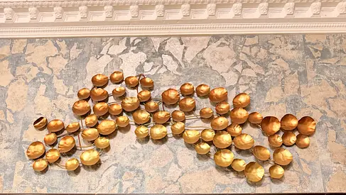 Large Gold Metal Wall Sculpture - Leaf/Disc Design