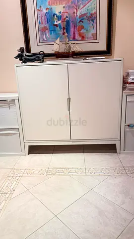 White Storage Cabinet with Double Doors - Good Condition