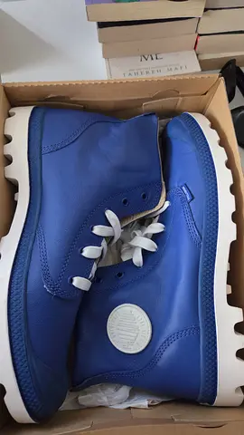 Blue casual high-top boots, lightly used, size unknown