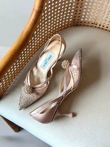 Jimmy Choo embellished slingback heels, blush pink, size unknown