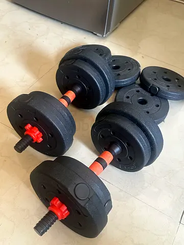 Adjustable Dumbbell Set with Weight Plates and Bars - Good Condition