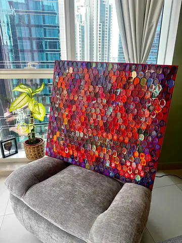 Original, 3D Statement Artwork | 90x100 cm | Mixed-Media Wall Art Panel | Vibrant Colors