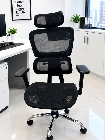 Black Ergonomic Mesh Office Chair with Headrest - Black