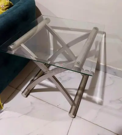Glass Top Side Table with Silver Metal Frame