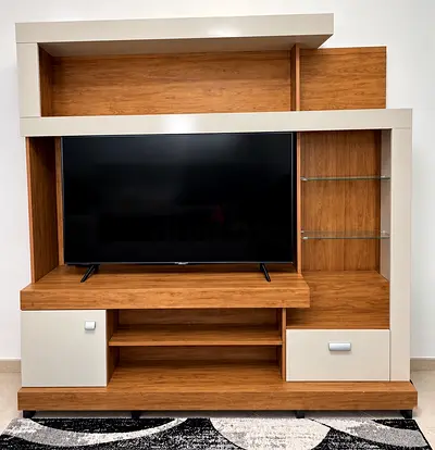Wooden TV Entertainment Unit with Storage and Show pieces and Book Shelves (Need to sell asap)