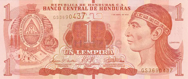 HONDURAS 1 LEMPIRA BANKNOTE 2022