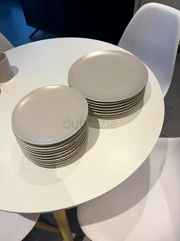 Set of 12 Small Grey Dinner Plates - Used, Good Condition