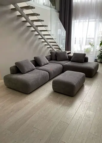 Modern Grey Sectional Modular Sofa with Ottoman