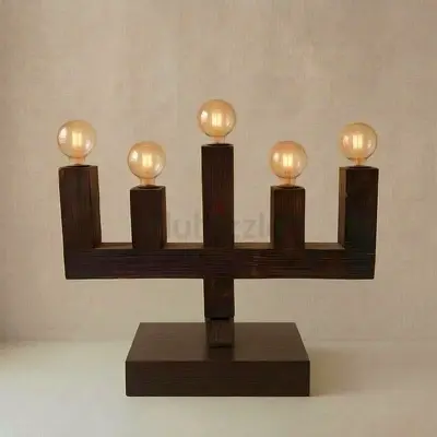 Modern Wooden Candelabra Style Table Lamp with 5 Bulbs
