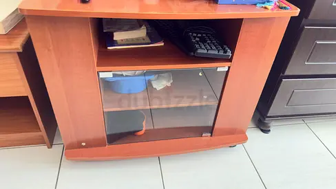 Compact wooden TV stand / media cabinet with glass door