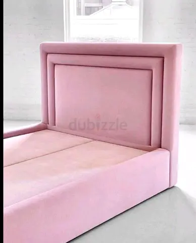 Blush Pink Upholstered Bed Frame with Padded Headboard