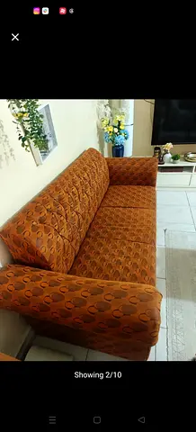 3 + 2 Seater Orange Patterned Sofa in Good Condition