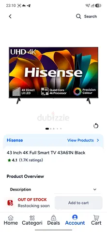 Hisense smart 43 itches TV 500
