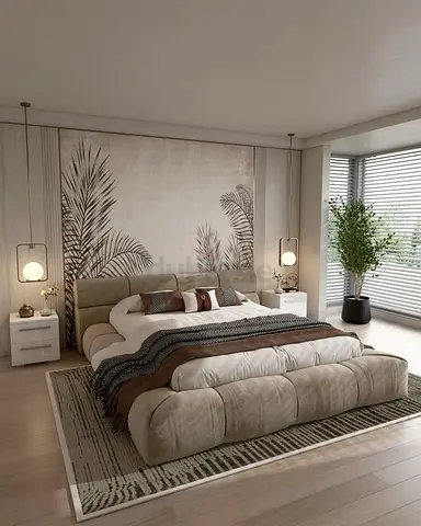 Modern King Bed Frame with Upholstered Headboard and Footboard