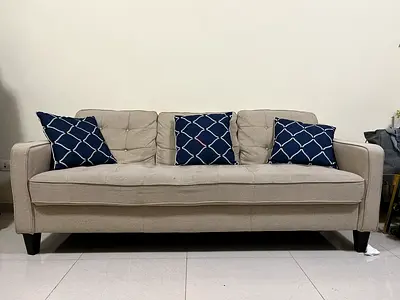 Comfortable beige three seater sofa and two seater sofa