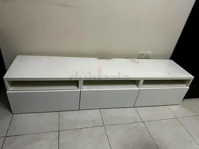 White low TV unit with 3 drawers - modern, sturdy