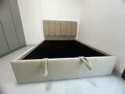 Queen size upholstered bed frame - light beige customise bed