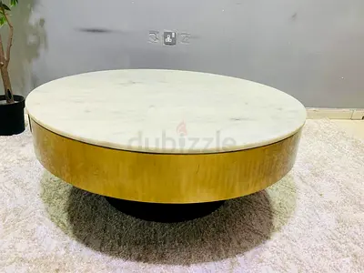 Round Marble Top Coffee Table with Brass Finish Base