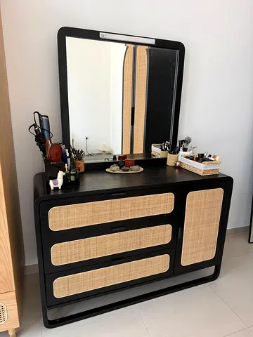 Black Wooden Dresser with Mirror - Excellent Condition