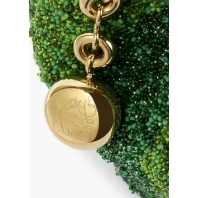 Green Beaded Evening Clutch with Gold Chain Detail