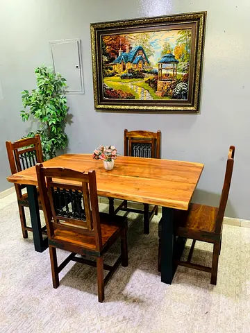Marina Homes Solid Wood Dining Table with 4 Chairs - Rustic Finish