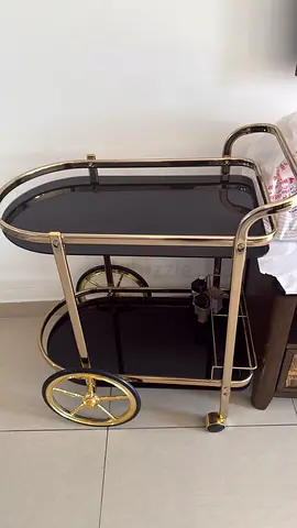 Vintage-style gold metal and glass drinks trolley / bar cart