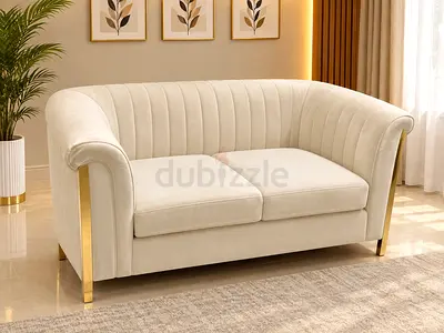 Modern Cream 2-Seater Sofa with Gold Legs