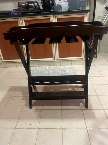 Dark wood bar cart / wine trolley with storage shelves